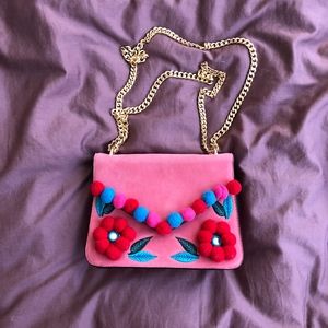 Skinnydip Pink Cross Body Bag with Floral Pom